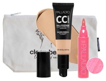 Palladio Voděodolný set na rty a tvář - CC krém 20 Warm 25,7 ml + fix na rty 01 Dárková sada