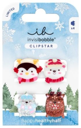 Invisibobble CLIPSTAR KIDS Cozy Snowy Friends - Sponka do vlasů 4 ks