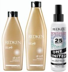 Redken All Soft Vánoční set - Šampon na suché vlasy 300ml + Kondicioner na suché vlasy 250ml + United One 150ml Dárková sada