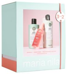 Maria Nila True Soft Holiday Box 2025 - Hydratační šampon 350 ml + hydratační kondicionér 300 ml + vůně do vlasů 100 ml Dárková sada