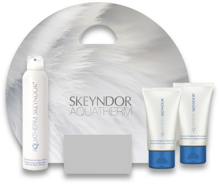 Skeyndor Aquatherm Set – hydratační krém 50ml + krém proti stárnutí 50ml + termální voda 100ml + dámská kabelka Dárková sada