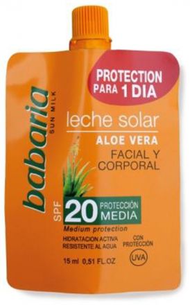 Babaria Leche Solar Sun Milk Aloe Vera - Opalovací mléko s výtažkem z Aloe Vera SPF20 15ml + voda Aloe Vera 75ml zdarma