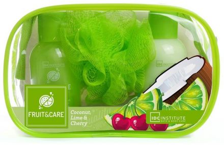 Aquarius Travel Duo Set Green - Sprchový gel 100ml + Tělové mléko 100ml + Mycí houbička 1ks Dárková sada