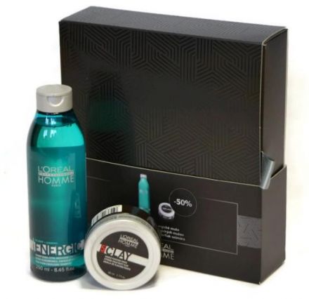 L´oréal Professionnel Homme Vánoční sada - Energizující šampon 250 ml + Tvarující hlína 50ml Dárková sada