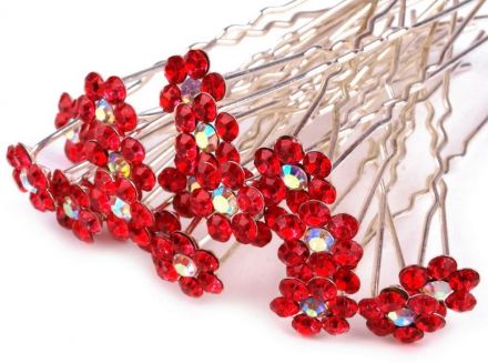 Štrasová vlásenka - Květinka červená 1ks