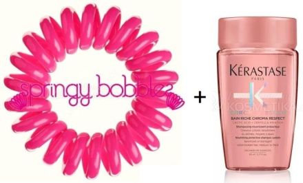 Springy Bobbles gumička do vlasů růžová 3ks + Kérastase Chroma Absolu Bain Riche 80ml Dárková sada