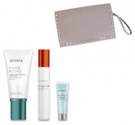 Skeyndor Power Retinol Suchá Pleť Letní sada 2018- Intenzivní reparační emulze 50 ml + Krém na oční okolí Power C+ 15 ml + Maska My Mask Fresh Sorbet 8 ml + Neceser Dárková sada