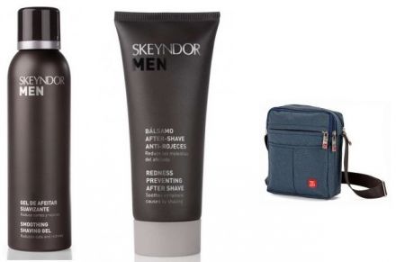 Skeyndor For Men Každodenní péče Sada - Zklidňující balzám po holení 100 ml + jemný gel na holení 150 ml + pánská taška Dárková sada