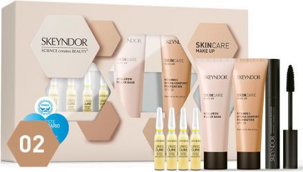 Skeyndor SkinCare Bezchybný make-up Set 2 - Make-up Hydra Comfort 02 30ml + Podkladová báze 30 ml + Řasenka Phenomenon 14ml + Liftingové ampule 4x2 ml Dárková sada