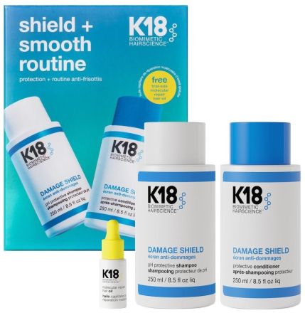K18 Shield+Smooth Routine - Čistící šampon 250 ml + kondicionér 250 ml + olej na vlasy 4 ml Dárková sada