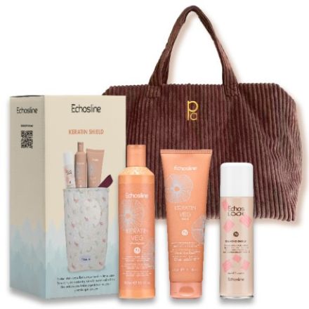 Echosline Keratin Veg Vánoční Set - Šampon 300 ml + maska 300 ml + sprej pro ochranu a lesk vlasů 150 ml Dárková sada