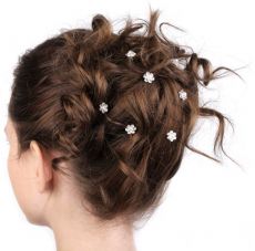 Štrasová vlásenka - květinka s perličkou bíla 1ks