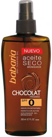 Babaria Sun Aceite Seco Dry Tanning Oil Chocolat - Suchý olej na opalování s čokoládovým aroma SPF0 200ml + voda Aloe Vera 75ml zdarma