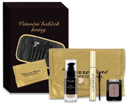 Pierre René Vánoční balíček krásy č.40 - Řasenka 3v1 + Make-up + Oční stíny + Zlaté pouzdro se štětci Dárková sada