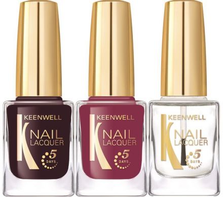 Keenwell Trio Nail Lacquer - Lak na nehty č.24 + Lak na nehty č.25 + Průhledný lak 3x12ml Dárková sada