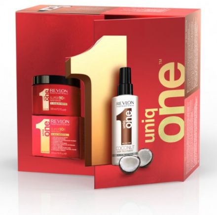 Revlon Uniq One Coconut Duo - Neoplachovací péče Kokos 150 ml + super maska 300ml Dárková sada