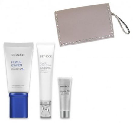 Skeyndor Power Oxygen normální a mastná pleť Letní sada 2018 - Revitalizační krém 50 ml + Chladivý gel na oční okolí 15 ml + Maska My Mask Dark Charcoal 8 ml + Neceser Dárková sada