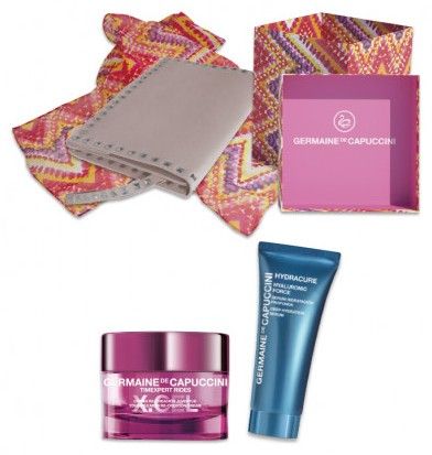 Germaine de Capuccini Timexpert Rides X.CEL Letní sada 2018 - Regenerační krém s dvojím účinkem 50 ml + Pleťové sérum Hydracure Hyaluronic Force 30 ml + Módní šátek + Neceser Dárková sada