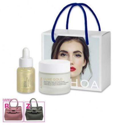 Ainhoa Luxe Gold Vánoční Sada - Denní a noční krém 50 ml + sérum 30 ml + kabelka Dárková sada