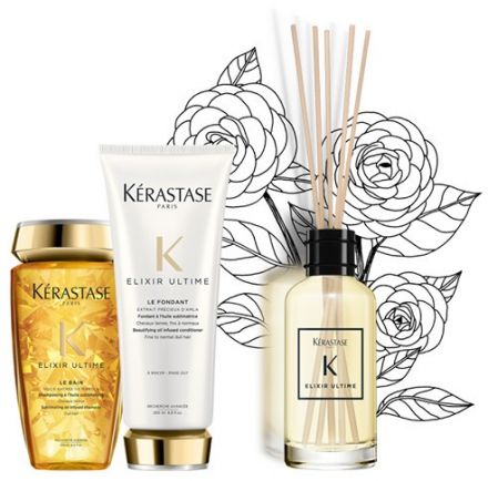 Kerastase Elixir Ultime Sada - Šampon 250 ml + péče 200 ml + interierová vůně 200 ml Dárková sada