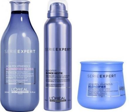 L´oréal Professionnel Acai Polyphenols Blondifier Vánoční Sada - Šampon pro blond vlasy 300 ml + Maska pro blond vlasy 250 ml + Rozjasňující Sprej 150 ml Dárková sada
