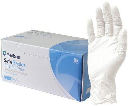 Medicom SafeBasics White Latex Gloves - Jednorázové latexové rukavice Bez pudru M Bílé 300ks