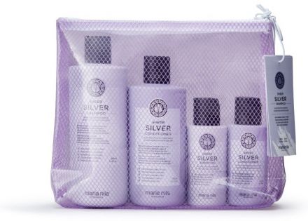Maria Nila Sheer Silver Beauty Bag - Šampon 300 ml + kondicionér 300 ml + šampon 100 ml + kondicionér 100 ml Dárková sada