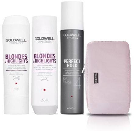 Goldwell Dualsenses Blondes Highlights Anti-yellow Vánoční Set - Šampon 250ml + Kondicioner 250ml + Lak na vlasy Big Finish 300ml + Neceser Dárková sada
