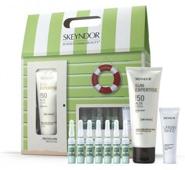 Skeyndor Sun Expertise Sun Dry Touch Set - Ochranná emulze SPF50 75 ml + SOS ampule 7x2 ml + Urban White 10 ml Dárková sada