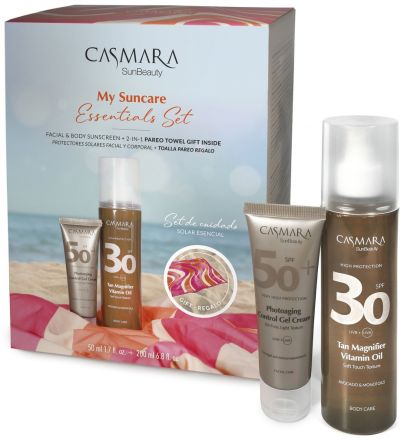 Casmara SunBeauty Essentials Set - Opalovací olej SPF 30 200 ml + pleťový gel-krém SPF 50 50 ml Dárková sada
