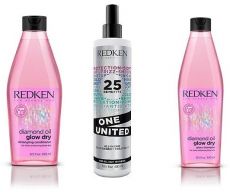 Redken Diamond Oil Glow Dry Vánoční Set - Šampon 300 ml + kondicionér 250 ml + pečující sprej 150 ml Dárková sada