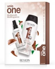 Revlon Uniq One Coconut Set - Kokosový šampon 300ml + Neoplachovací péče kokos 150ml Dárková sada