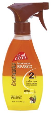 Babaria Sun Bronceador Bifasico Coco/Aloe Vera - Dvoufázový opalovací olej s výtažkem z Aloe Vera a kokosem SPF2 300ml + voda Aloe Vera 75ml zdarma