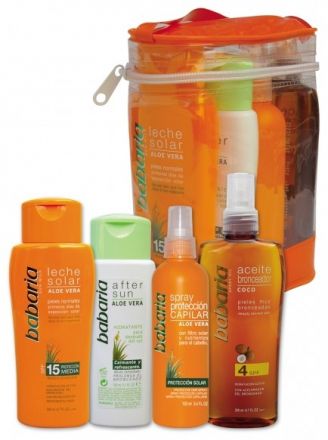 Babaria Sun Velká opalovací sada - Mléko na opalování SPF 15 200 ml + Emulze po opalování 150 ml + Ochranný sprej na vlasy 100 ml + Opalovací olej SPF 4 200 ml Dárková sada