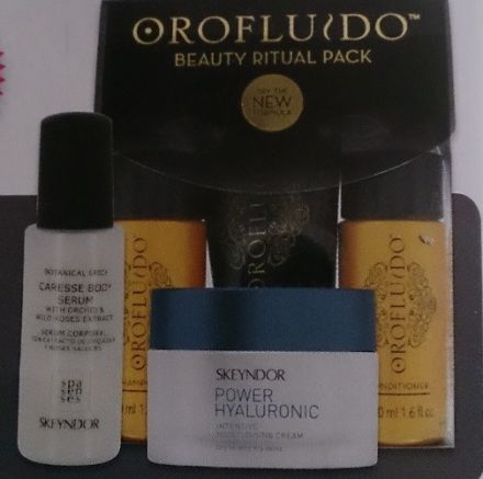 Skeyndor Set č.4 - Tělová emulze 30ml + Intenzivní emulze pro normální pleť 50ml + Orofluido šampon 50ml,kondicionér 50 ml a maska 40ml + Minifén Dárková sada