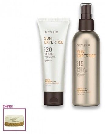 Skeyndor Sun Expertise Sun Set č.8 - Pleťový opalovací krém SPF20 75ml + Suchý olej SPF15 150ml + Neceser Dárková sada