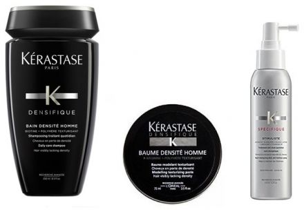 Kérastase Densifique Homme Vánoční sada - Osvěžující a zpevňující pánský šampon 250ml + Modelující a matující pasta 75ml + Nutri-energetická péče proti vypadávání vlasů 125ml Dárková sada