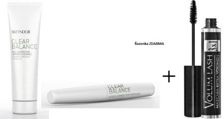 Skeyndor Clear Balance Sada - Barevný krycí gel na skvrny světlý 30 ml + korekční tyčinka 15 ml + řasenka černá 16 ml Dárková sada