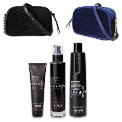 Echosline Karbon 9 Vánoční Sada - Šampon 350 ml + maska 300 ml + krystaly s aktivním uhlím 100 ml Dárková sada