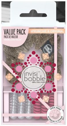 Invisibobble British Royal Duo Queen for a Day - Gumička sprunchie zlatá 1 ks + gumička originál průhledná 3 ks + gumička originál vínová 3 ks Dárková sada