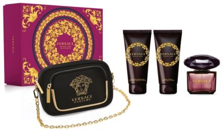 Versace Crystal Noir Sada - EDT 90 ml + sprchový gel 100 ml + tělové mléko 100 ml + Kabelka Dárková sada