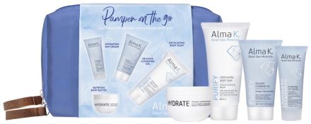 Alma K. Pamper On the Go Travel Set - Tělové mýdlo 60 ml + tělové máslo 50 ml + čistící gel 30 ml + denní krém 15 ml Dárková sada