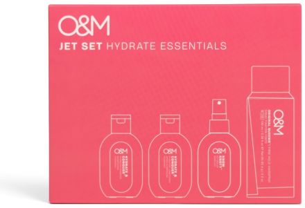 O&M Promo Travel Pack Hydrate 2025 - Hydratační šampon 50 ml + kondicionér 50 ml + sprej 50 ml + lak na vlasy 100 ml Dárková sada