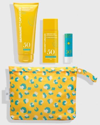 Germaine de Capuccini Timexpert Sun Animal Set - Ochranné a hydratační mléko na opalování SPF50 200 ml + Pleťová emulze SPF50 50 ml + Sluneční balzám na rty SPF50 4,5 g Dárková sada