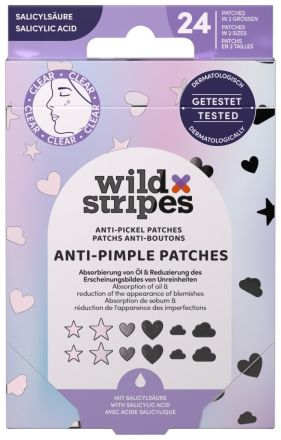 Wild Stripes Anti-Pimple Patches Holo Clear - Hydrokoloidní náplasti s kyselinou salicylovou pro bodovou léčbu pupínků 24 ks